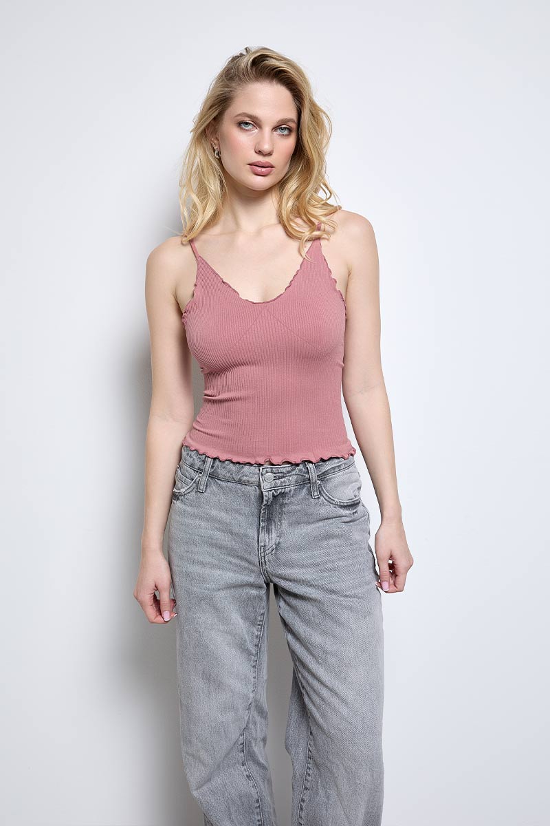 YOUME T3004 Rib Ruffle Seamless Cami